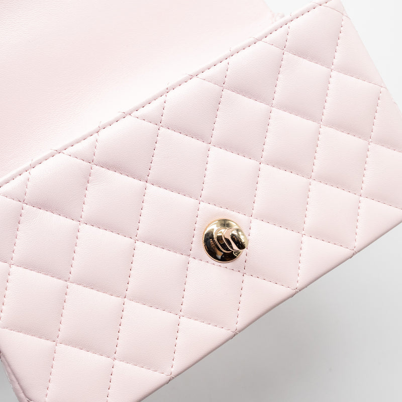 Chanel Top Handle Mini Rectangular Flap Bag Lambskin Light Pink LGHW(Microchip)