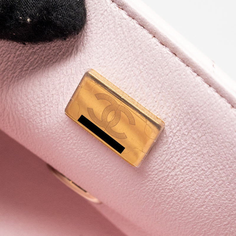 Chanel Top Handle Mini Rectangular Flap Bag Lambskin Light Pink LGHW(Microchip)