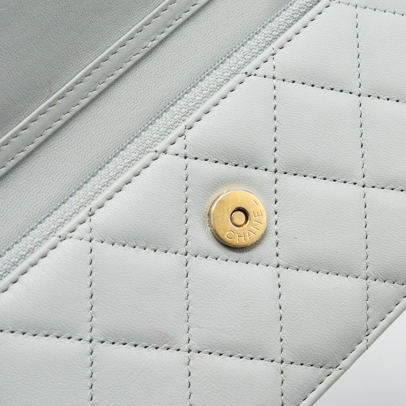 Chanel Pearl Crush Mini Wallet On Chain Lambskin Light Grey Brushed GHW(Microchip)