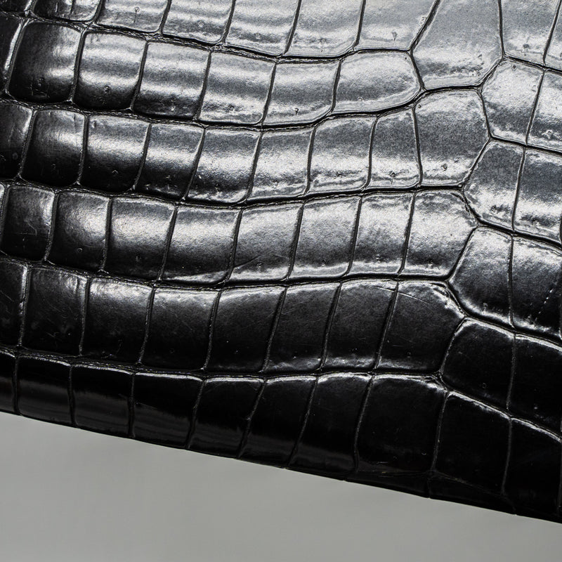 Hermes Kelly 32 Shiny Crocodile Porosus Black GHW Stamp Circle Q