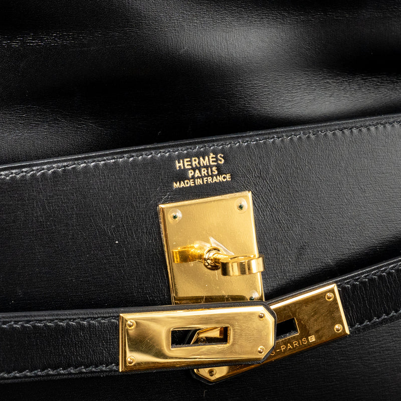 Hermes Kelly 32 Box Black GHW Stamp Square B