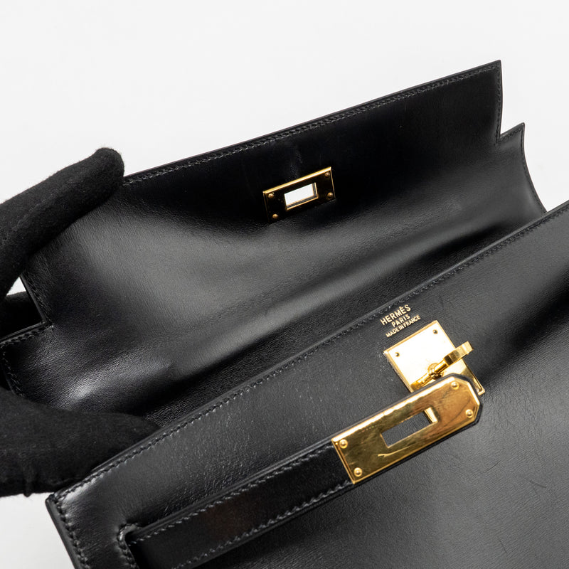 Hermes Kelly 32 Box Black GHW Stamp Square B