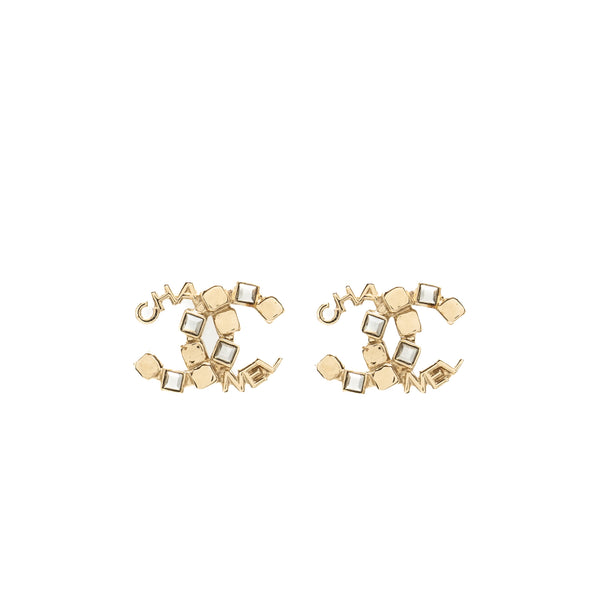 Chanel Letter and Square CC Earrings Light Gold Tone