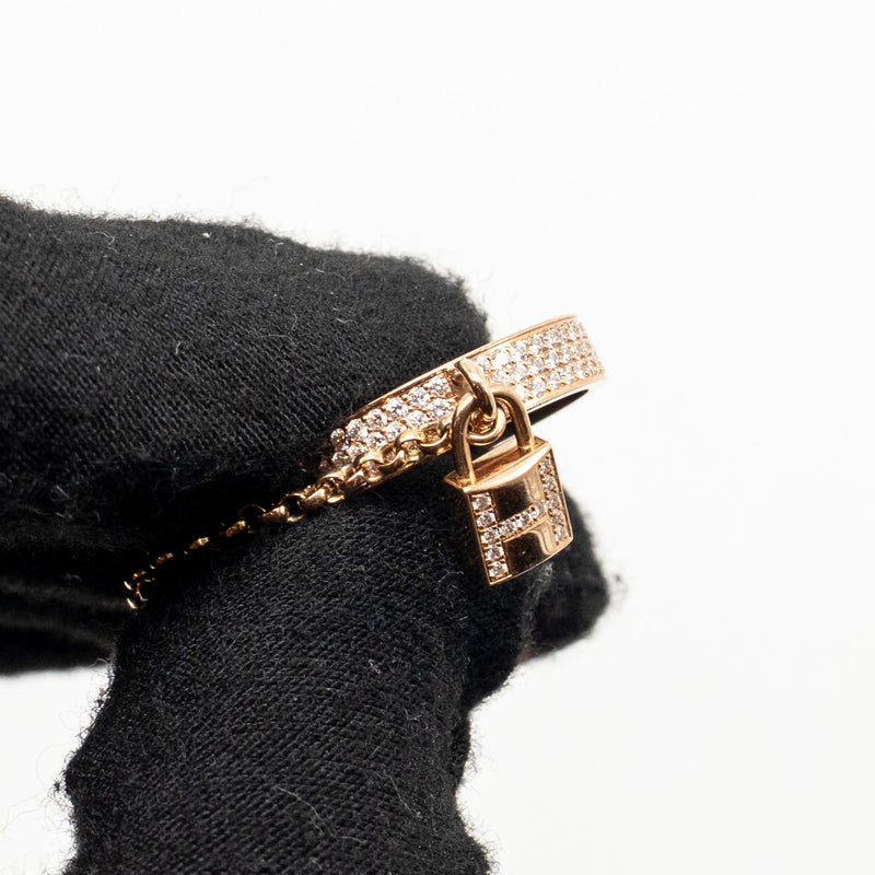 Hermes Size 51 Kelly Cadenas Double Ring Rose Gold With Diamonds