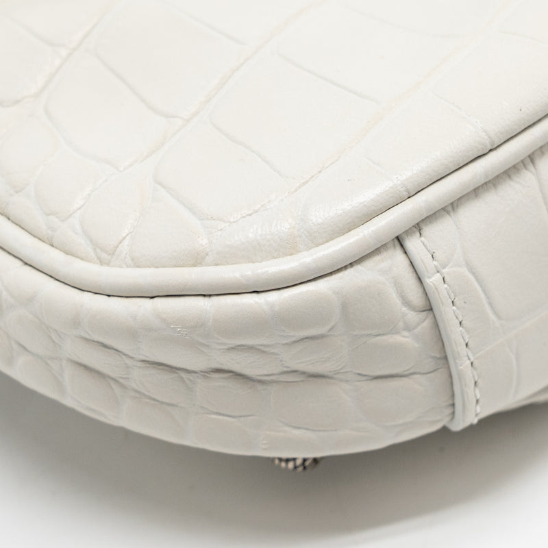 Balenciaga Mini Le Cagole Shoulder Bag Croc-Embossed Calfskin White SHW