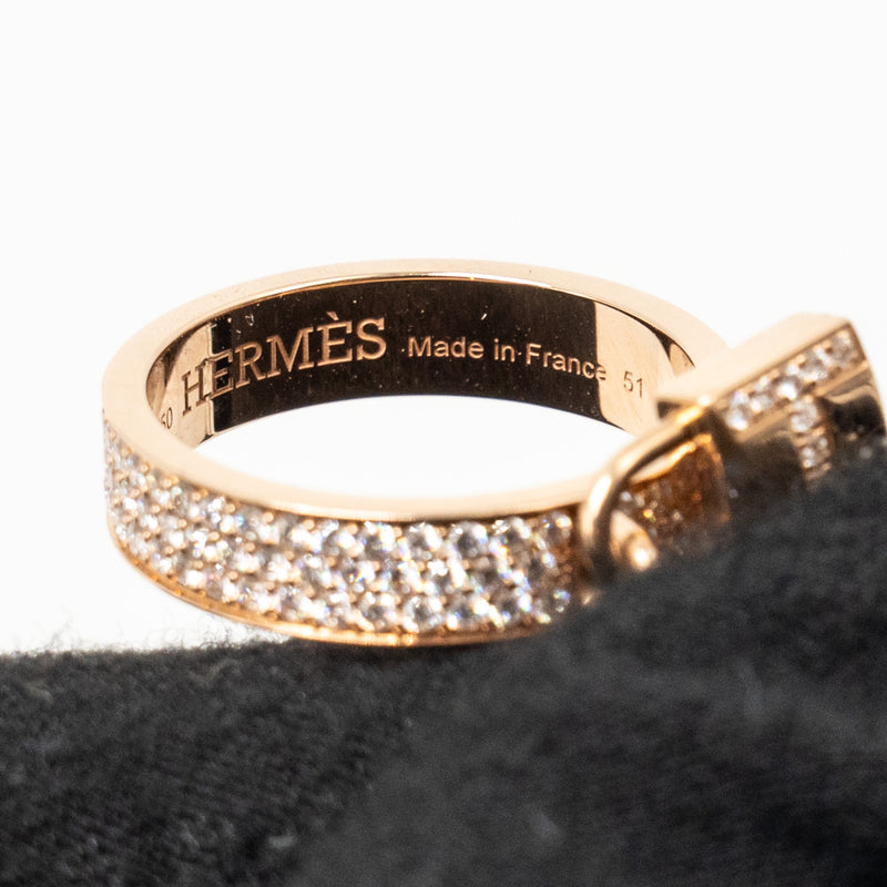 Hermes Size 51 Kelly Cadenas Double Ring Rose Gold With Diamonds