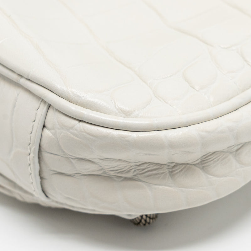 Balenciaga Mini Le Cagole Shoulder Bag Croc-Embossed Calfskin White SHW
