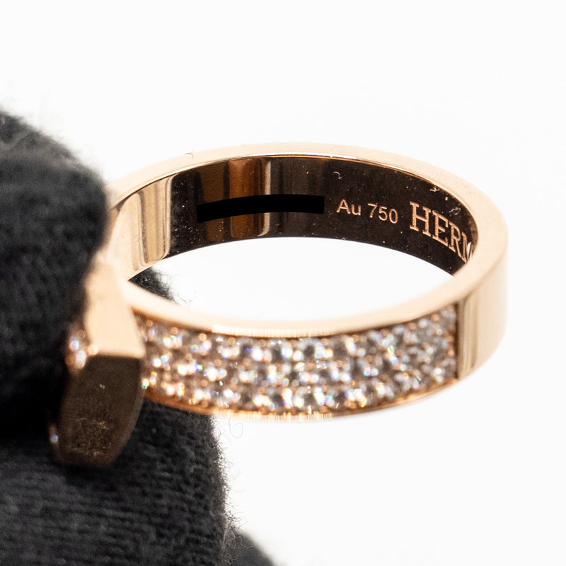Hermes Size 51 Kelly Cadenas Double Ring Rose Gold With Diamonds