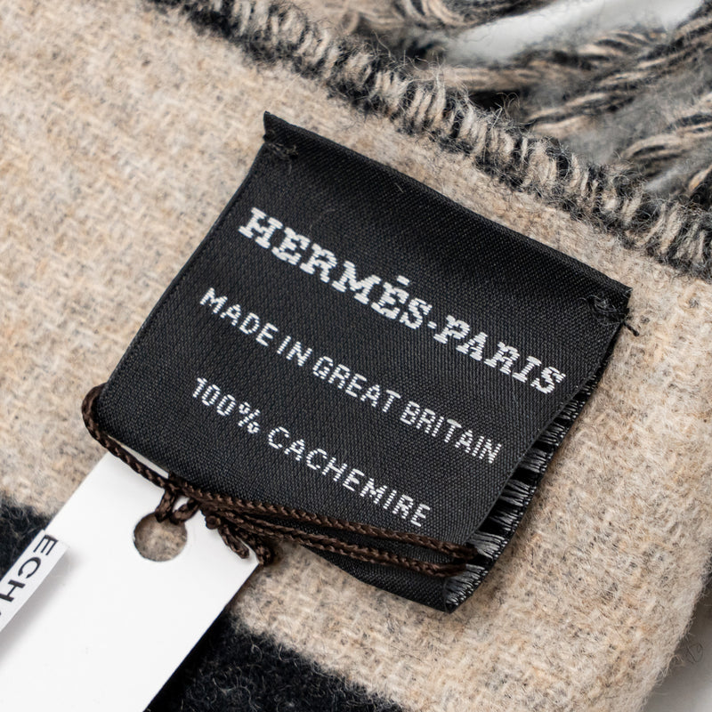 Hermes 30*140cm Echarpe Casaque Love Story Muffler Cashmere Black/Beige Chine