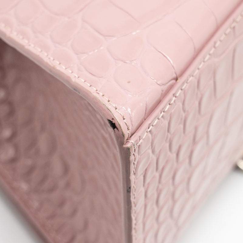 Balenciaga Hourglass S Croc-Embossed Calfskin Pink SHW