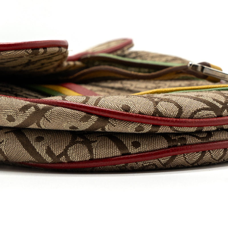 Dior Vintage Saddle Bag Canvas/ Leather Multicolour SHW