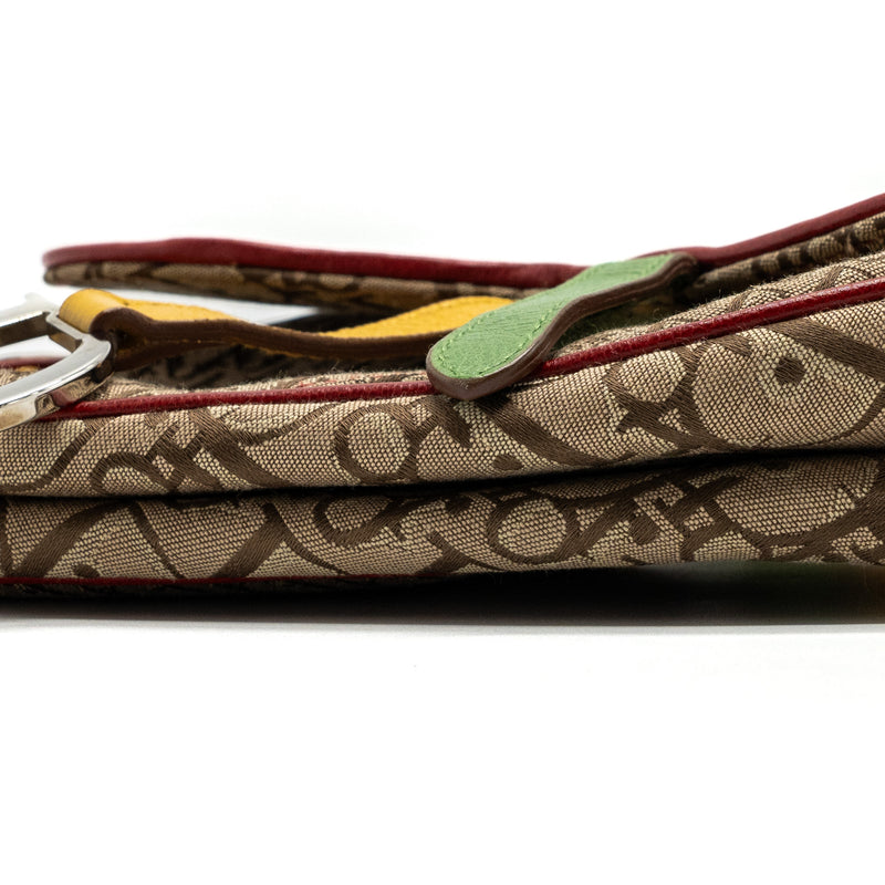 Dior Vintage Saddle Bag Canvas/ Leather Multicolour SHW