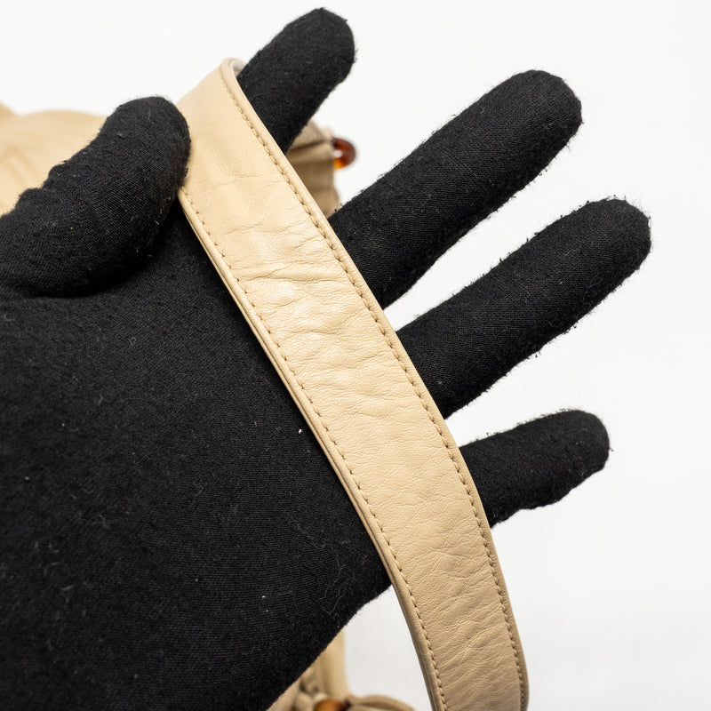 Chanel vintage tote hobo bag with tortoiseshell tag leather beige LGHW