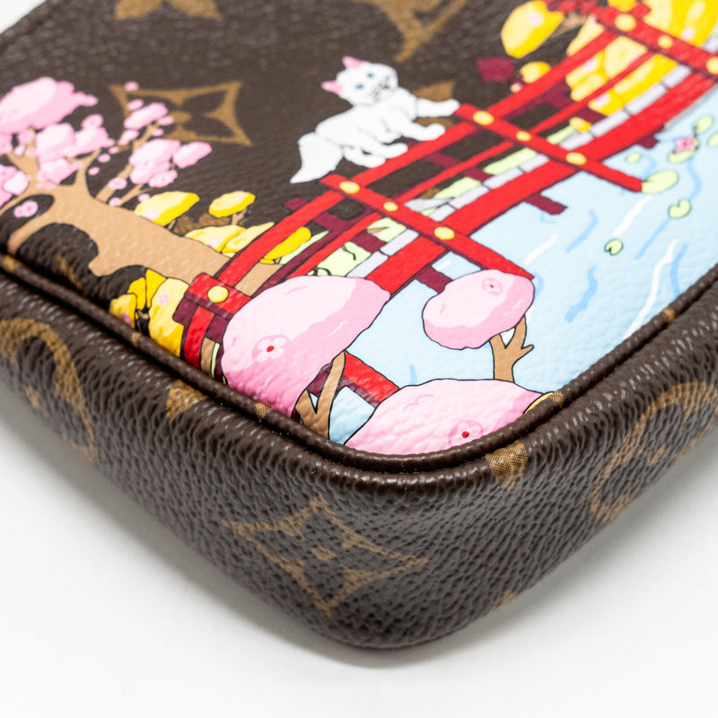 LOUIS VUITTON Mini Pochette Accessories 2021 Christmas Limited Edition Japanese Garden Sakura GHW