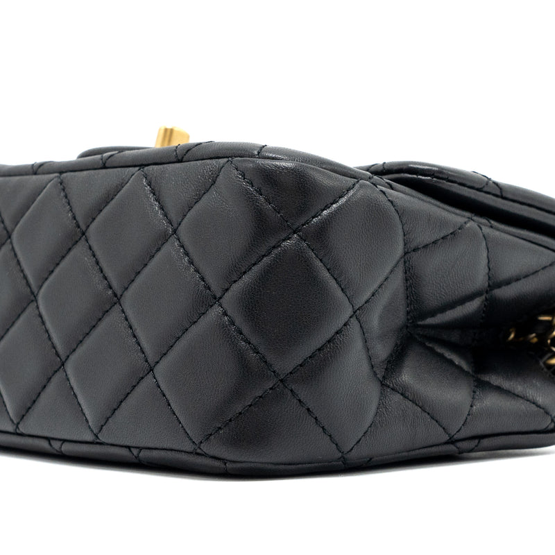 Chanel Pearl Crush Mini Square Flap Bag Lambskin Black GHW (Microchip)