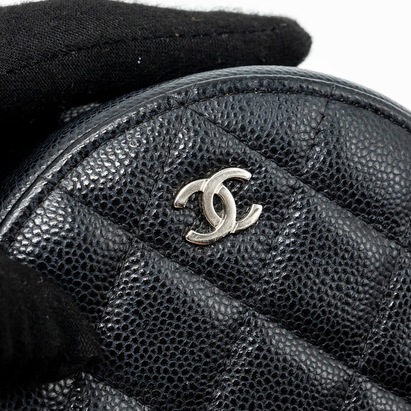 Chanel round sip clutch with chain caviar black SHW