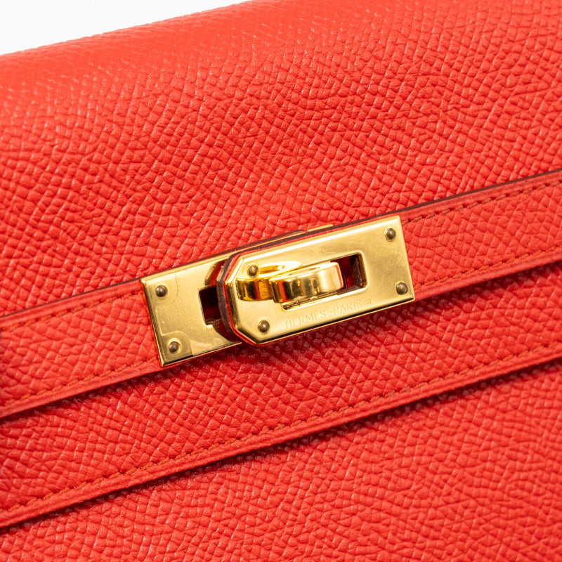 Hermes Kelly Long Wallet Epsom Rouge Tomate GHW Stamp X