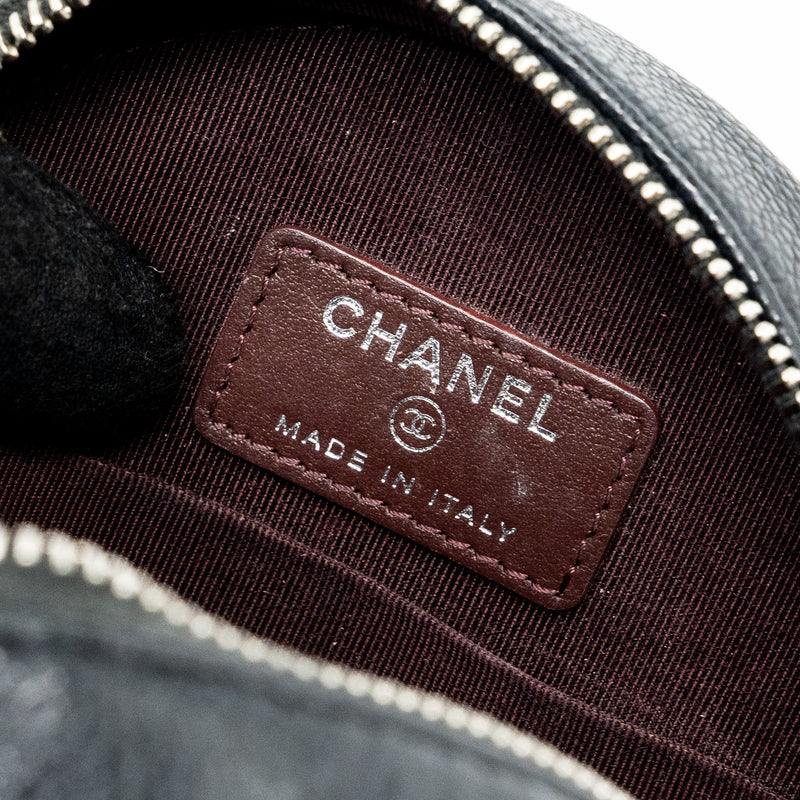 Chanel round sip clutch with chain caviar black SHW