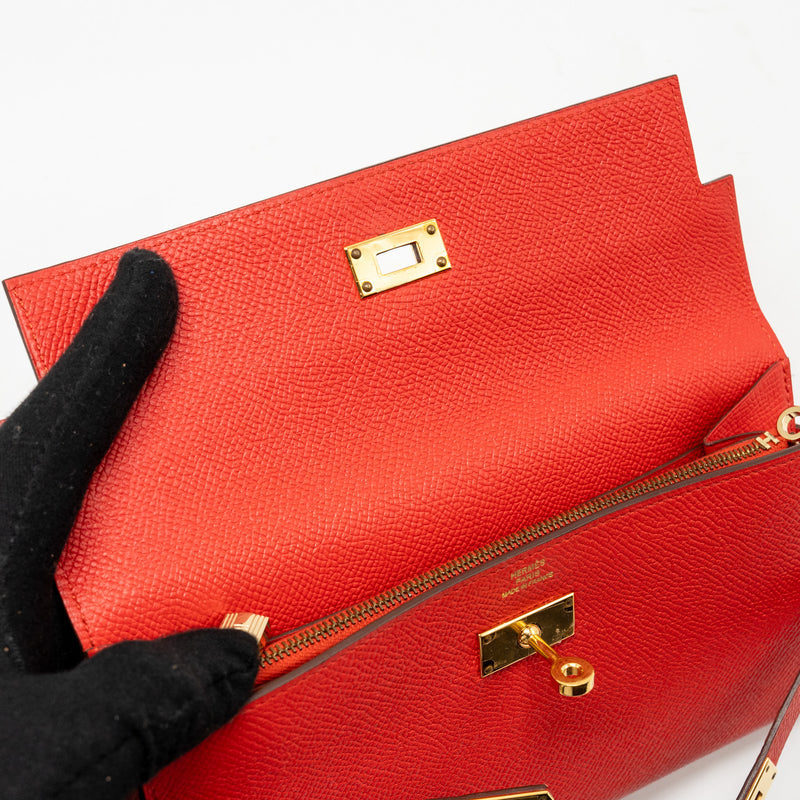Hermes Kelly Long Wallet Epsom Rouge Tomate GHW Stamp X