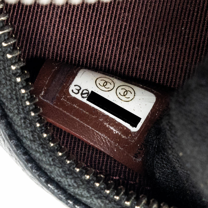 Chanel round sip clutch with chain caviar black SHW