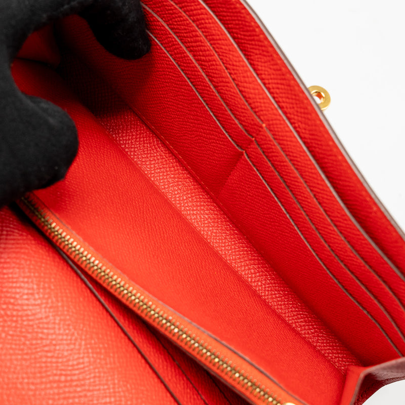 Hermes Kelly Long Wallet Epsom Rouge Tomate GHW Stamp X