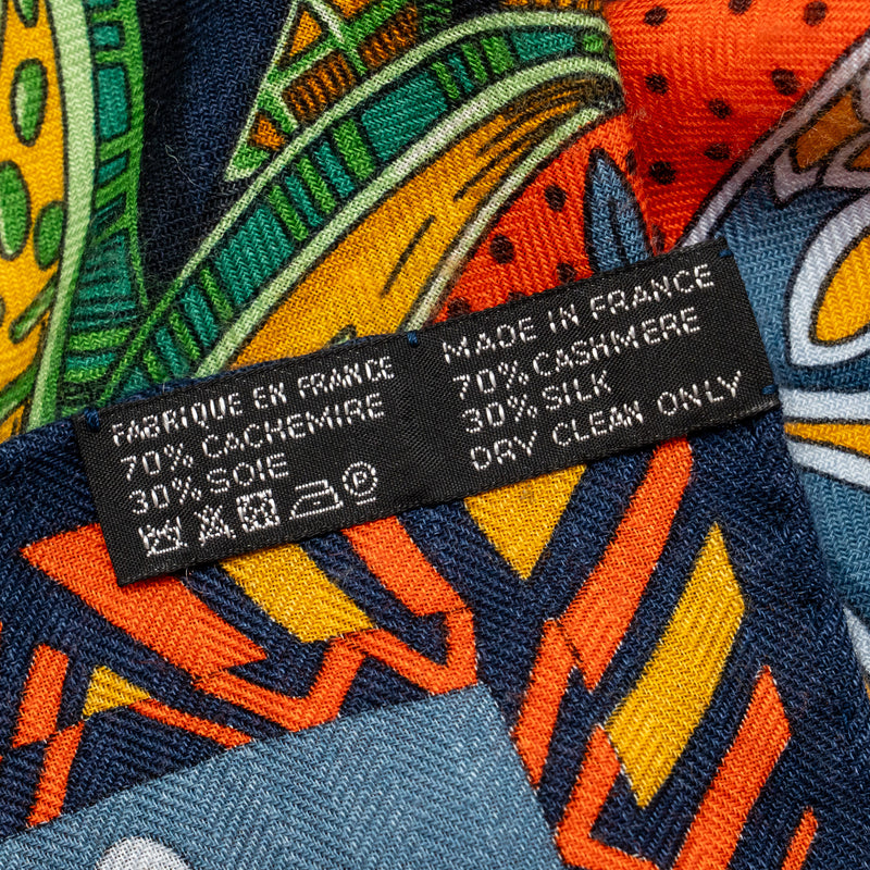 Hermes 140CM Zenobie Reine De Palmyre Scarf Cashmere/Silk Marine/Vert/Orange