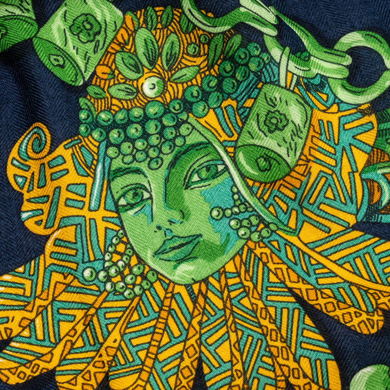 Hermes 140CM Zenobie Reine De Palmyre Scarf Cashmere/Silk Marine/Vert/Orange