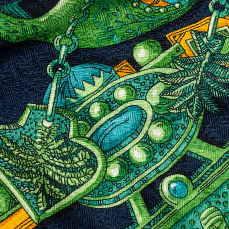 Hermes 140CM Zenobie Reine De Palmyre Scarf Cashmere/Silk Marine/Vert/Orange