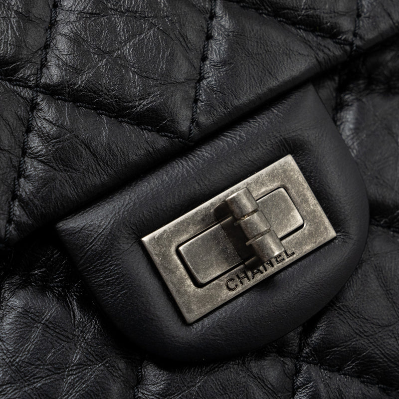 Chanel Large 2.55 Reissue Flap Bag Aged Calfskin Black Ruthenium Hardware (microchip)