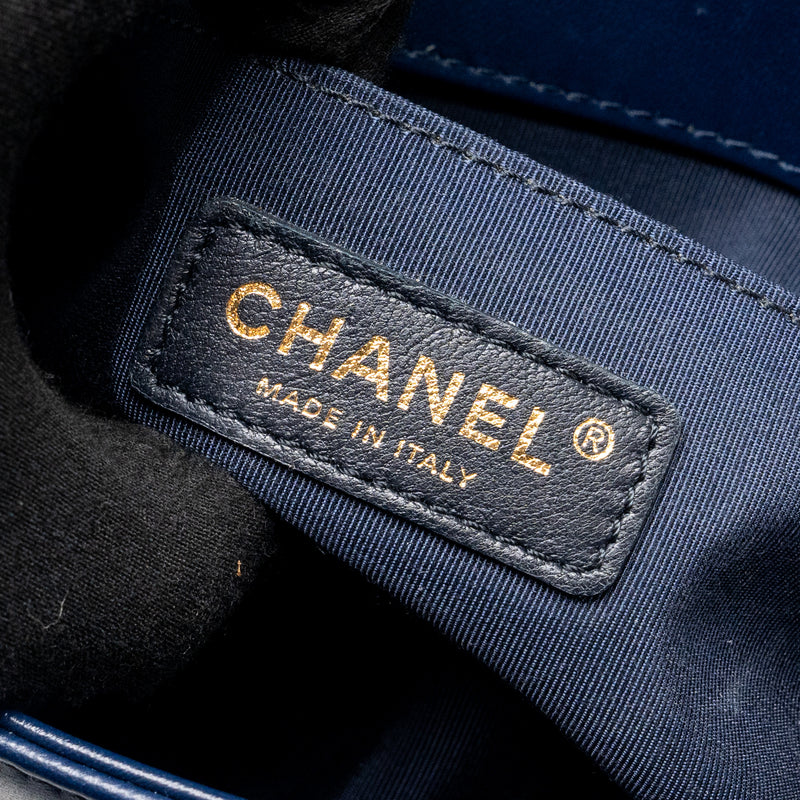 Chanel Small Chevron Boy Bag Lambskin Navy GHW