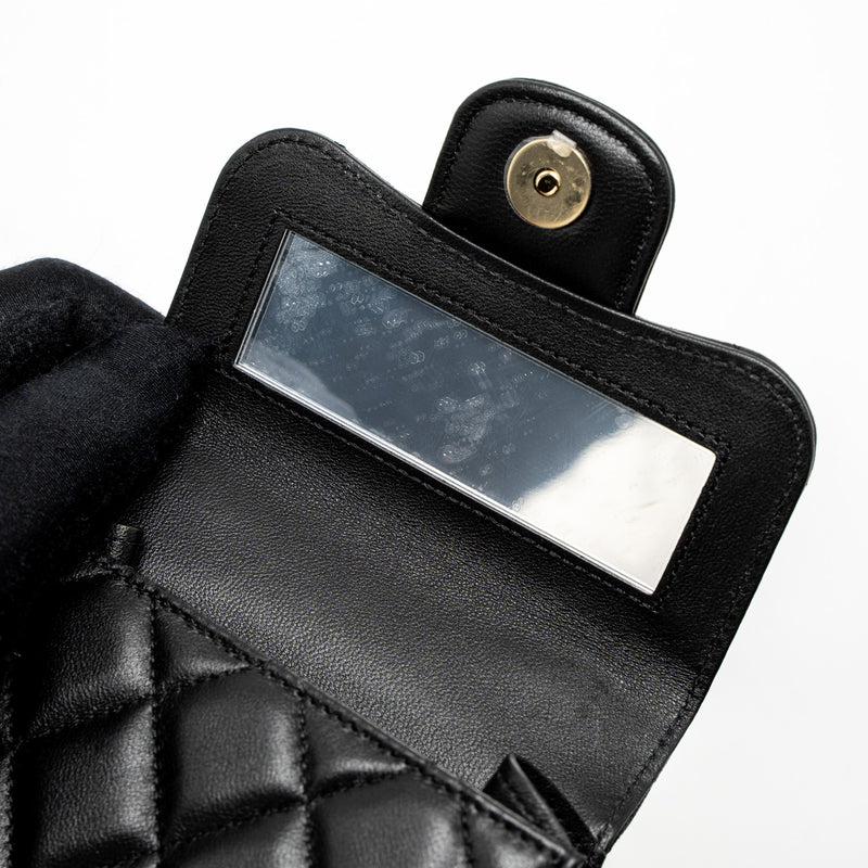 Chanel Top Handle Mini Flap Bag Lambskin Black LGHW (Microchip)