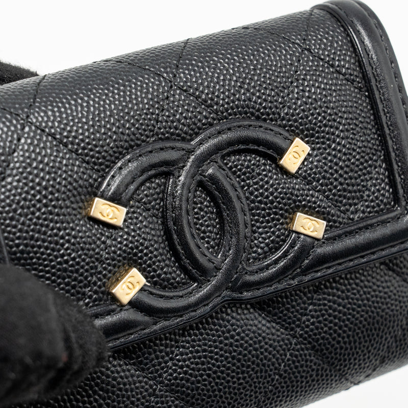 Chanel CC Filigree quilted flap card holder caviar black GHW