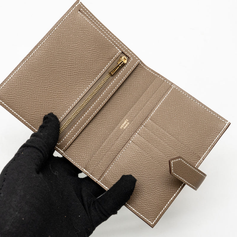 Hermes Bearn Compact Wallet Epsom Etoupe GHW Stamp W