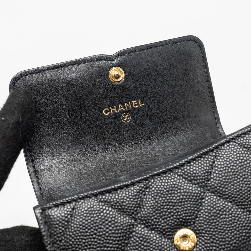 Chanel CC Filigree quilted flap card holder caviar black GHW