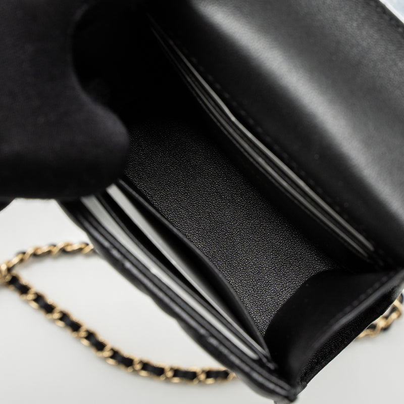 Chanel Top Handle Mini Flap Bag Lambskin Black LGHW (Microchip)