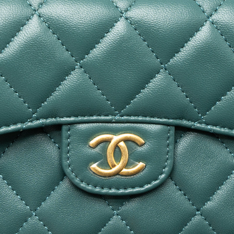 Chanel Mini Top Handle Flap Bag Lambskin Green Brushed GHW