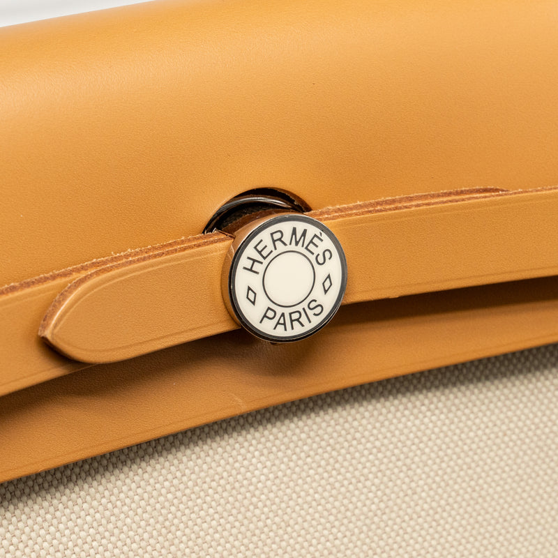 Hermes herbag 31 zip bag canvas/Hunter leather beton/nata SHW stamp U