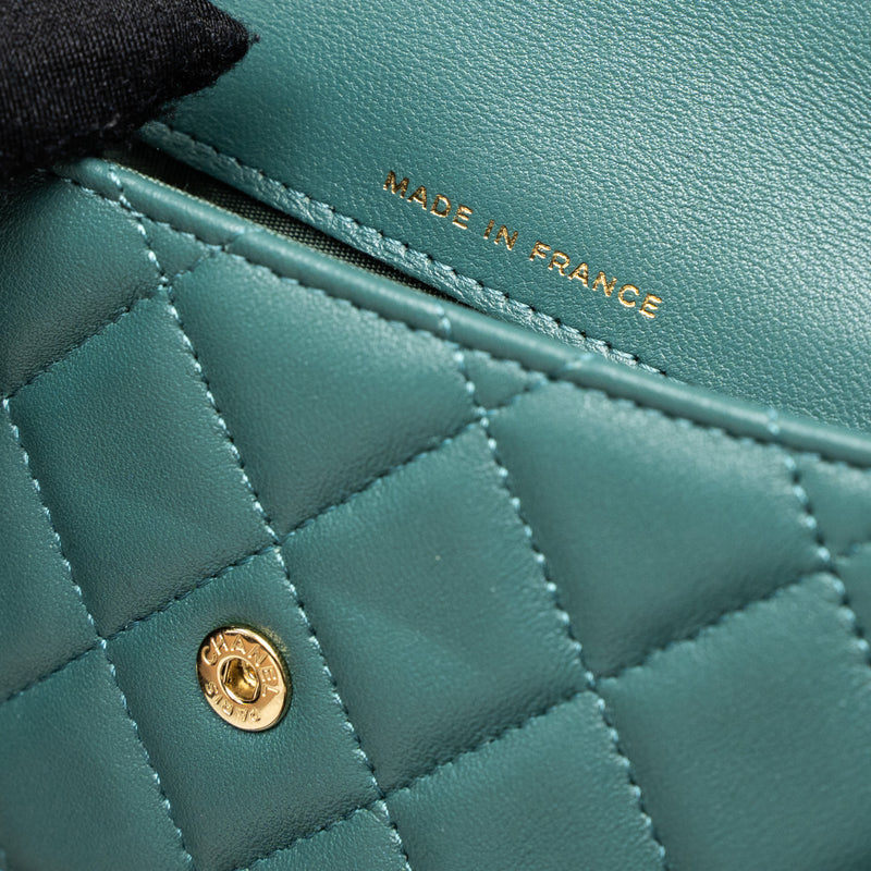 Chanel Mini Top Handle Flap Bag Lambskin Green Brushed GHW