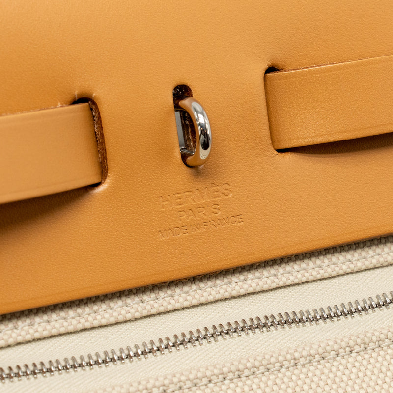 Hermes herbag 31 zip bag canvas/Hunter leather beton/nata SHW stamp U