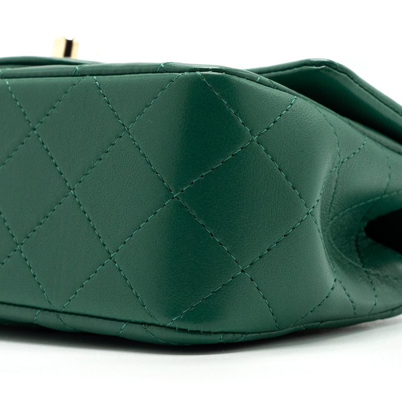 Chanel Top Handle Mini Flap Bag with Chain Lambskin Green LGHW (Microchip)