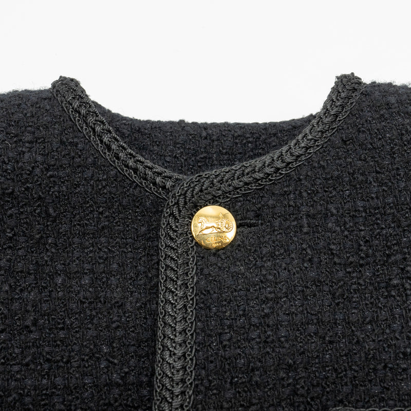 Celine Size 34 Chasseur Jacket Tweed Black