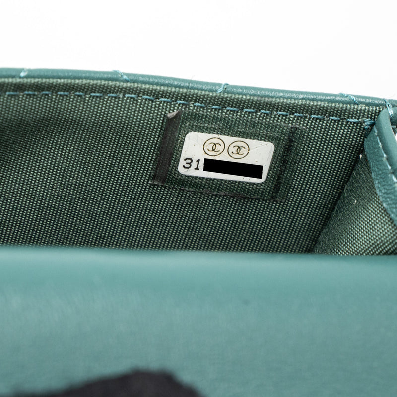 Chanel Mini Top Handle Flap Bag Lambskin Green Brushed GHW