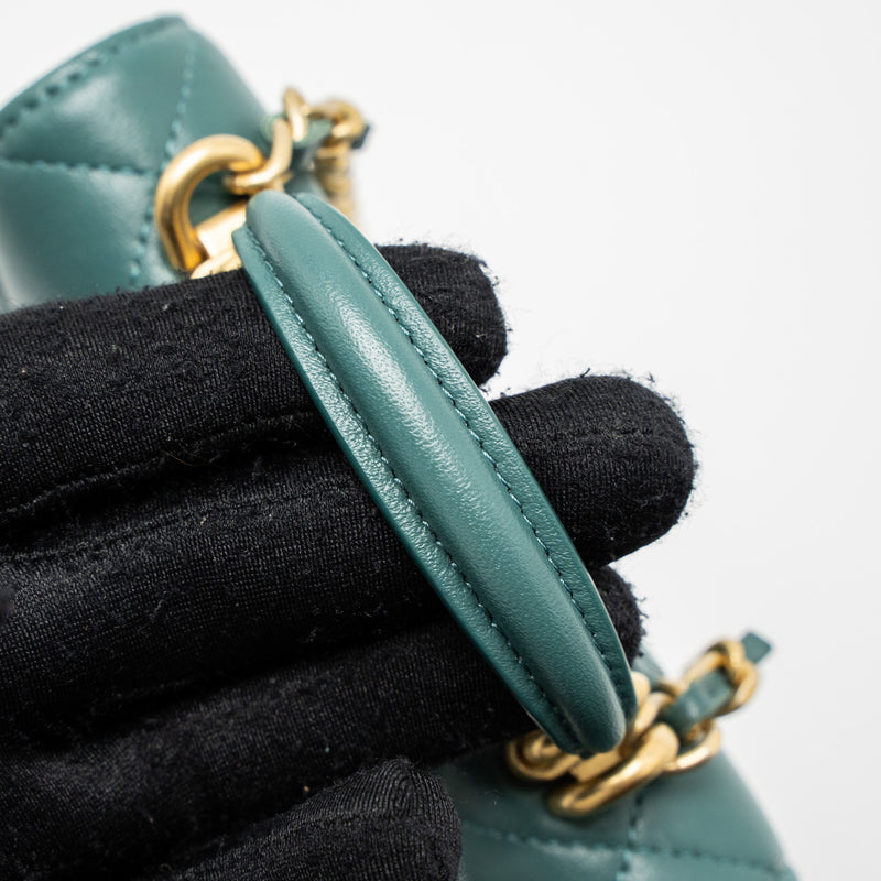 Chanel Mini Top Handle Flap Bag Lambskin Green Brushed GHW