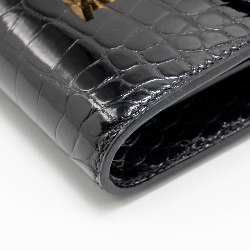 Hermes Constance Compact Wallet Shiny Alligator Mississippiensis Black GHW Stamp A