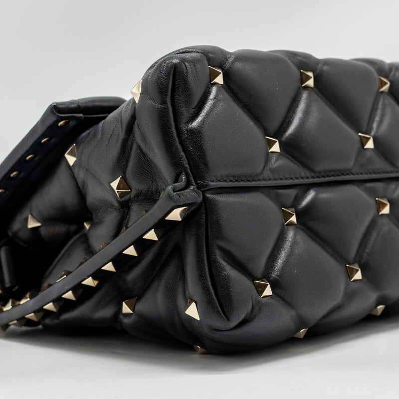 Valentino Top Handle Quilted Candystud Flap Bag Lambskin Black LGHW