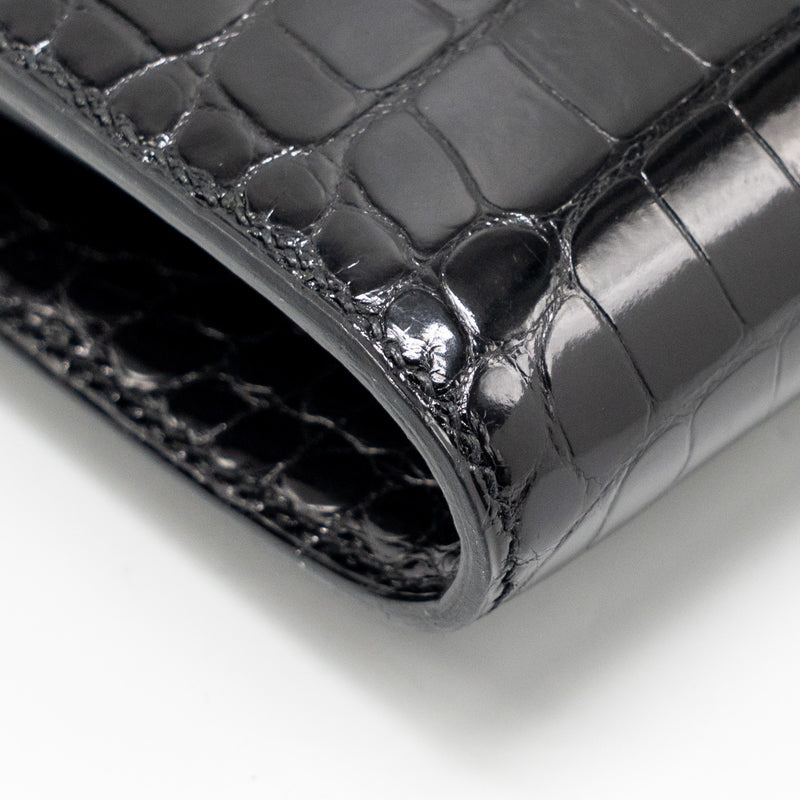 Hermes Constance Compact Wallet Shiny Alligator Mississippiensis Black GHW Stamp A
