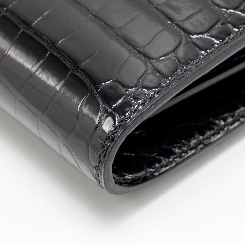 Hermes Constance Compact Wallet Shiny Alligator Mississippiensis Black GHW Stamp A