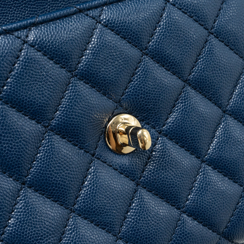 Chanel Small Coco Handle With Lizard Embossed Handle Caviar Navy LGHW(microchip)