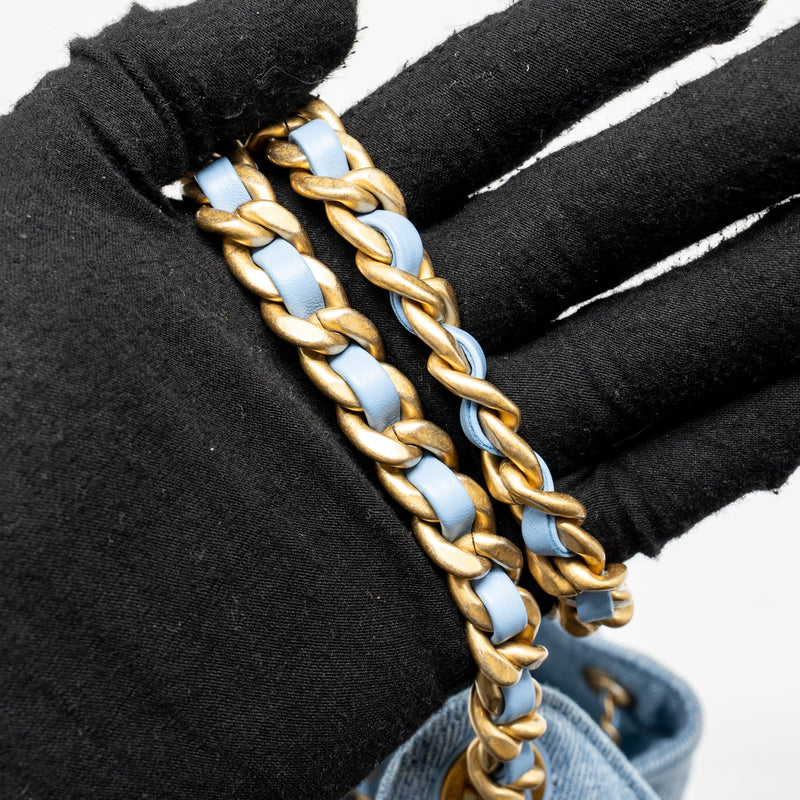 Chanel small 25 bag washed denim light blue GHW (microchip)