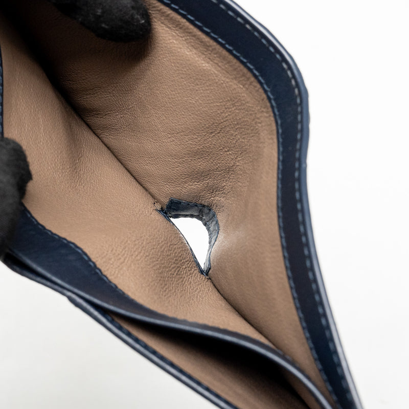 Bottega Veneta Intrecciato Piccolo Bi-Fold Wallet Calfskin Navy